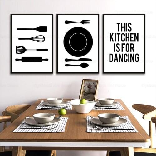 Kitchen Is For Dancing Quote Wall Art Prints And Poster Cooking Tableware Canvas Painting Wall Pictures Home Kitchen Decor