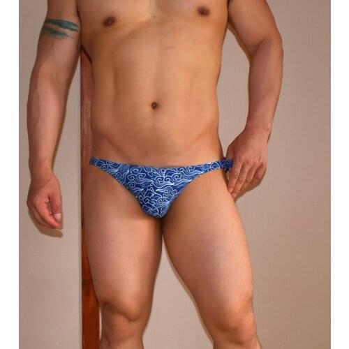 SD460 sexy blue white printed swimsuits men swim trunk short hot low waist tight men swimwear sunga beach swim bikini Samll Size