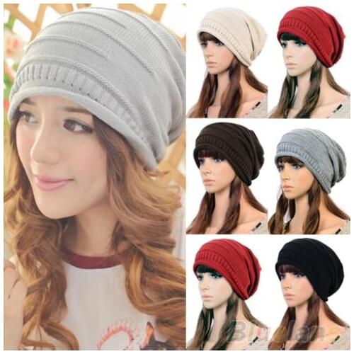 Hot Fashion Unisex Women Winter Plicate Baggy Beanie Knit Crochet Ski Cap Oversized Slouch Hat 225P