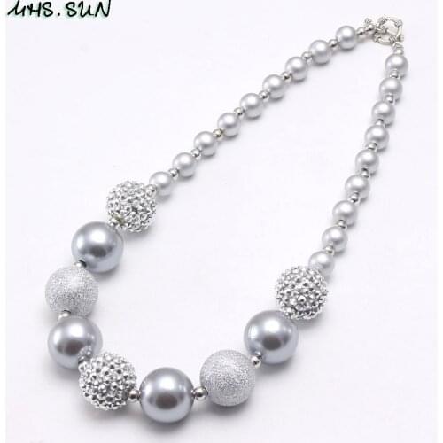 MHS.SUN Cute Style Baby Girls Chunky Beads Necklace Fashion Silver Color Child Toddler Bubblegum Necklace Handmade Party Gifts