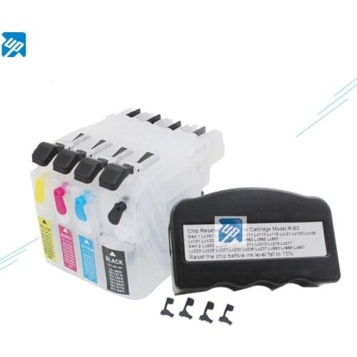 Refillable ink cartridge + chip resetter for brother LC203 LC213 LC223 LC233 LC205 LC207 LC209 LC235 LC237 LC663 LC123 lc133