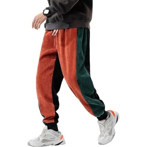 Mens Corduroy Harem Pants Streetwear Joggers 2021 Patchwork Casual Loose Drawstring Vintage Trousers