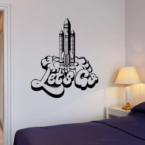 Rocket Launching Wall Decal Let’s Go Spaceship Takeoff Universe Vinyl Window Stickers Teens Bedroom Office Interior Decor E638