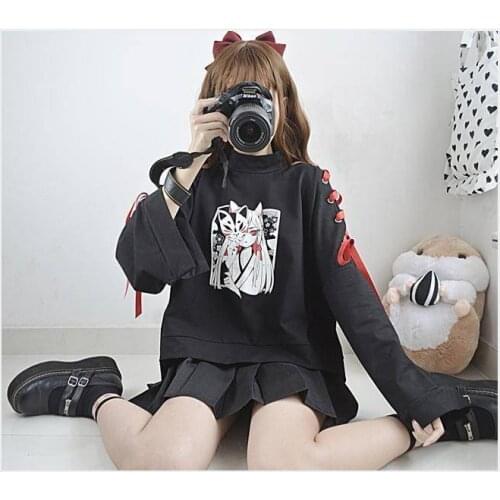 New Japan version Kawaii Pullover Autumn Female Tops Ulzzang Fashion Girls Casual Loose Casual Long Sleeve Hoodies Sweatshirts