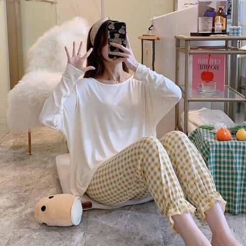 2021 Autumn Long Sleeve Modal Pajama Sets for Women Korean Loose Sleepwear Suit Pyjama Homewear Lounge Pijama Mujer Home Clothes