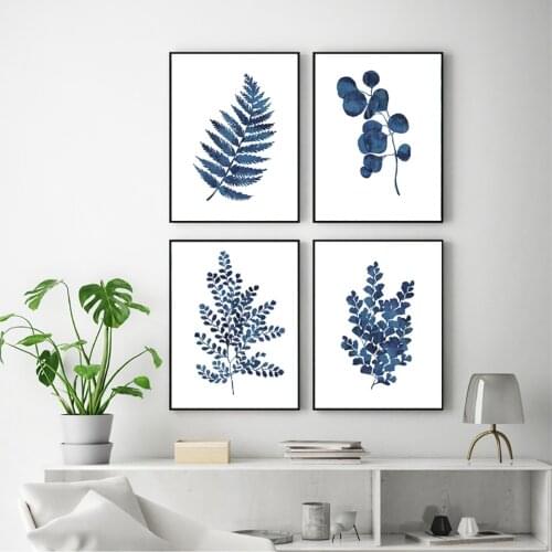 Poster Fern Prints Watercolor Lnk Blue Lndigo Leaf Canvas Painting Botanical Lllustration Maidenhair Home Wall Art Decoration
