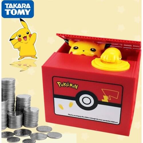 Takara Tomy Pokemon Cartoon Piggy Bank Toy Anime Pikachu Music Stealing Coins Movable Doll for Childrens Birthday Gifts