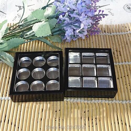30pcs/lot 15mm Empty Black Eyeshadow Powder Compacts with Mirror, Top Grade Double-layer Blusher Refillable Case, Makeup Tools