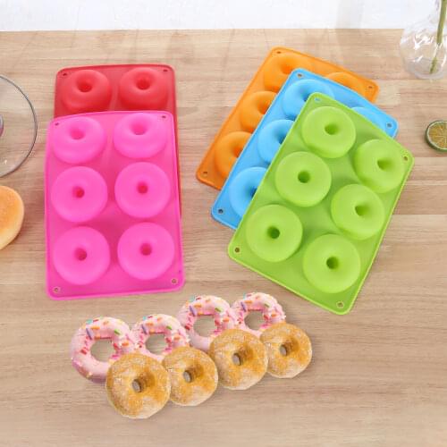 6 Cavity Silicone Donut Mold Non-Stick Baking Tray Heat-Resistant Reusable Folded Donuts Maker Colorful Soft Dessert Making Tool