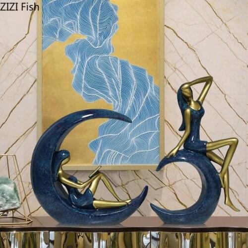 Nordic Yoga Figure Decoration Home Decor Art Statue Desk Decoration Sculpture Crafts Geometric Statue Moon Abstract Decor