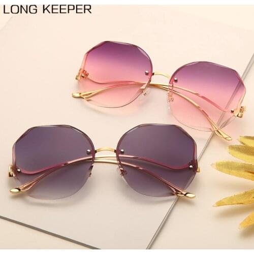 Rimless Sunglasses Women Brand Designer Fashion Gradient Sun Glasses Vintage Female Cutting Lens Eyewear Shades UV400 Gafas