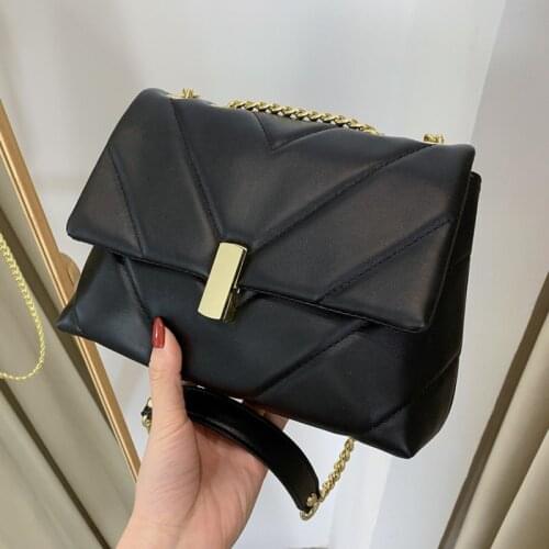 Small Soft Leather Crossbody Bags for Women Fashion V-line Quilted Chain Shoulder Bag Female Purse Clutch Luxury Brand Handbag