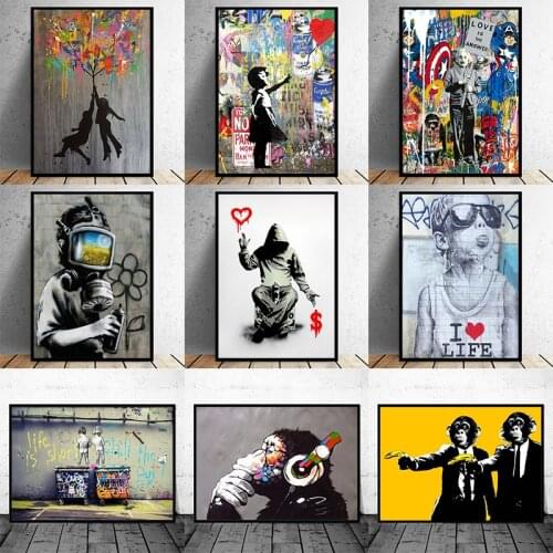 Street Art Banksy Graffiti Wall Art Canvas Paintings Poster and Print Cuadros Wall Art Pictures for Home Decor (No Frame)