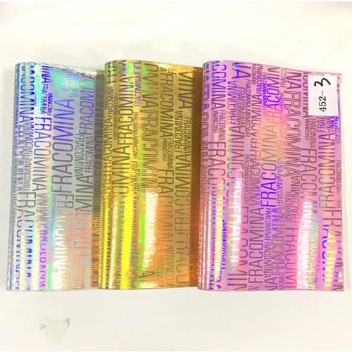 135*30cm English Word/Letter Design Metallic Embossed Mirror Laser Holographic Effect PU Faux Leather Fabric Sheet for Bag/Shoes