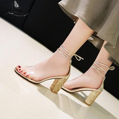 Sgesvier 2020 new unique pvc summer shoes thick high heels dress shoes simple elegant party wedding shoes women sandals G238