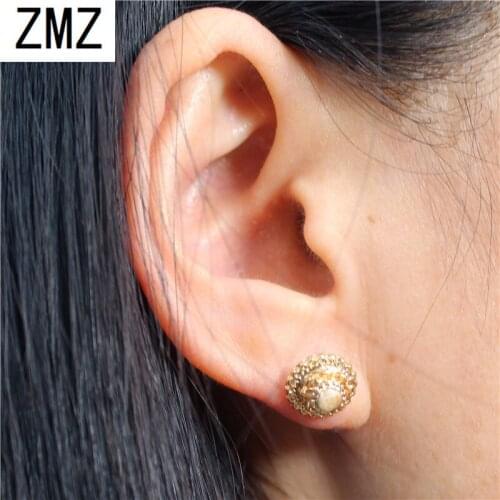 ZMZ 2019 cute Round treasure diamonds earring gold/silver plated unique with pearl & shinny stones fashion jewelry for women