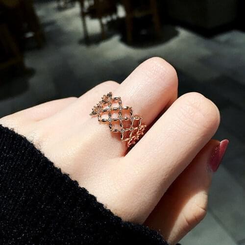 USTAR Geometric Weave Crystals wedding Rings for women engagement finger midi rings female Jewelry Anel Opening adjustable size