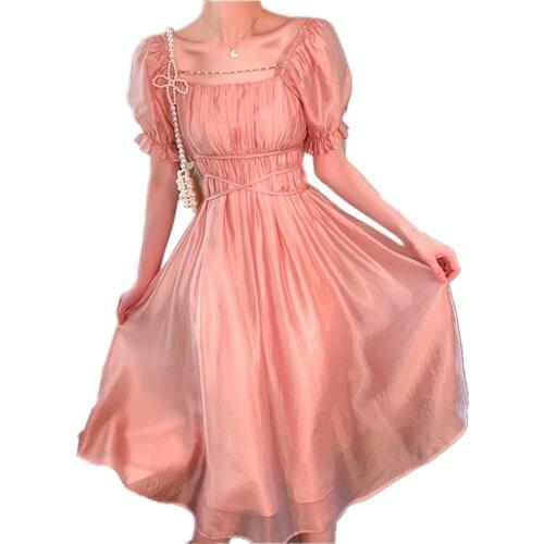 2021 Summer Women Dress Ladies French Sweet Temperament Seaside Resort Style Super Fairy Lace Party Solid Streetwear