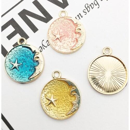 10pcs Starry Sky Enamel Charms Gold Alloy Drop Oil Sky Moon Star Round Pendants For Bracelets Earring DIY Jewelry Making YZ043