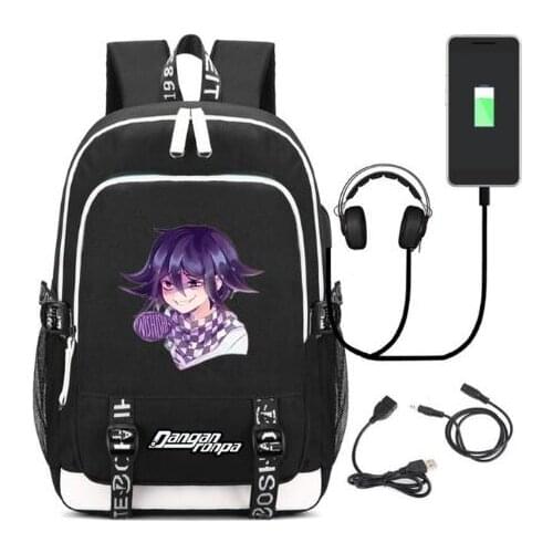 USB Charging Headphone jack Backpack School Bags Mochila Laptop Backpack Schoolbag anime Danganronpa Printing backpack