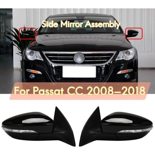 Side Rear View Mirror Assembly Power Heated Folding Turn Signal 9 Wires for Passat CC 2008-2018 LH Black