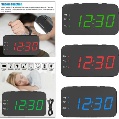 Big Led Digital Clock Alarm Time Dimmer Adjustable Brightness