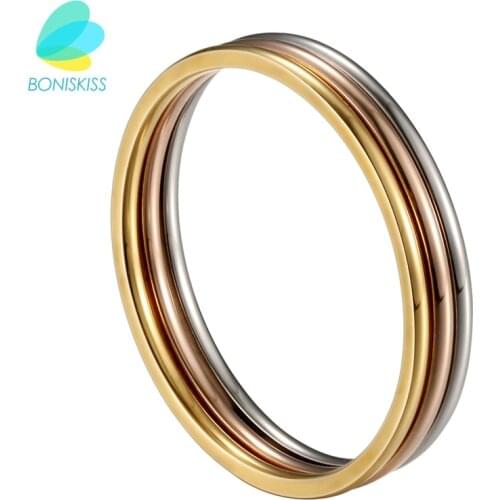 Boniskiss 1 MM Thin Stainless Steel Women Ring Simple Fashion Rose Gold/Gold/Silver Color Finger Rings For Women jewelry