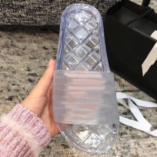Brand Designer Slippers Female PVC Transparent Outdoor Beach Slippers High Quality Mens Open Toe Bathroom Slippers Large 35-46