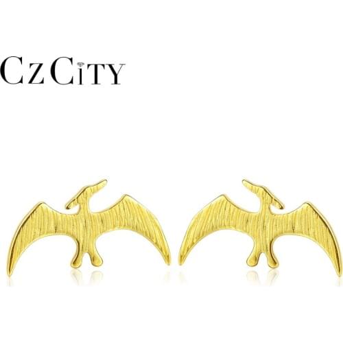 CZCITY 925 Sterling Silver Pterosaur Brushed Stud Earrings Minimalist Animal Design Men & Women Fine Jewelry Daily Accessories