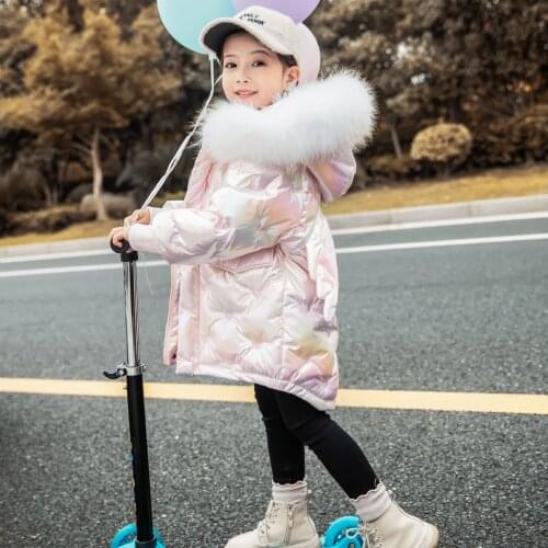 Childrens down jacket new girls' long western-style baby thick shiny disposable heavy hair collar