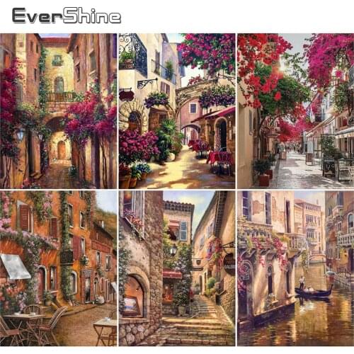 EverShine Diamond Painting Town Cross Stitch Diamond Mosaic Scenic Picture Of Rhinestones Full Square Street Embroidery Wall Art
