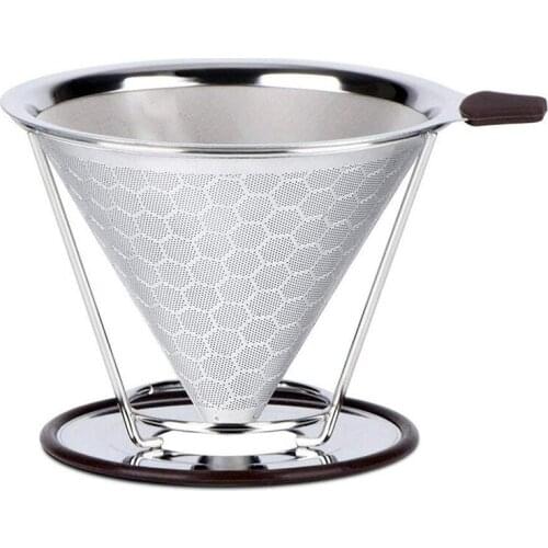 Pour Over Coffee Filter,Stainless Steel Permanent Coffee Dripper, Paperless Reusable Coffee Filter Cone with Removable Cup Stand