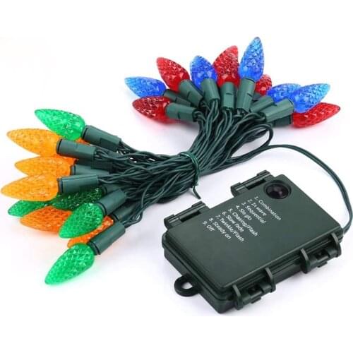 Strawberry 16.4ft 50LED String Lights with Timer Waterproof Colorful C6 Bulbs Christmas Garland Lights for Xmas Tree Party Patio