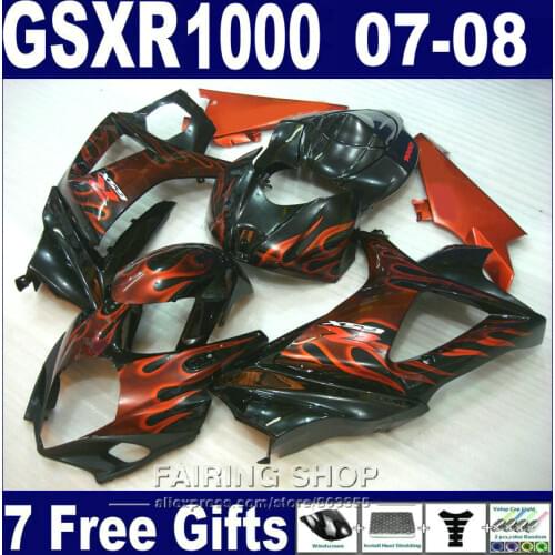 Compression moto fairings For Suzuki GSXR 1000 07 08 red flames black fairing kit GSXR1000 2007 2008 PG23