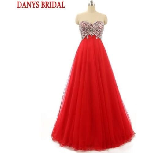 Red Long Sparkly Prom Dresses Crystal Beaded Sweetheart Formal Evening Party Dresses for Graduation galajurken gala jurken