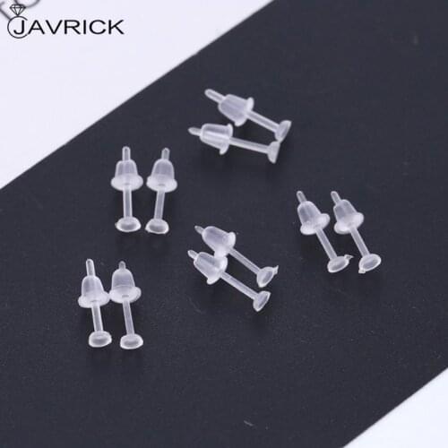 100 Set Hypoallergenic Simple Plastic Earrings Clear Ear Pins Needle and Resin Earring Backs DIY Ear Accessories