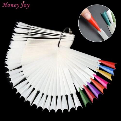 Natural/Clear 50pcs Stiletto Nail Tips Fan Wheel Fake Nail Tips Color Card for Nail Gel Polish Practice Display Design Tools