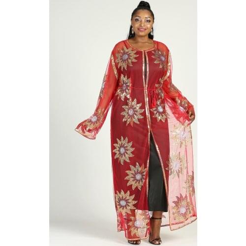 New Style African Womens Clothing Dashiki Abaya Stylish Gauze Fabric Sequins Fashion Loose Long Dress Free Size Single Piece