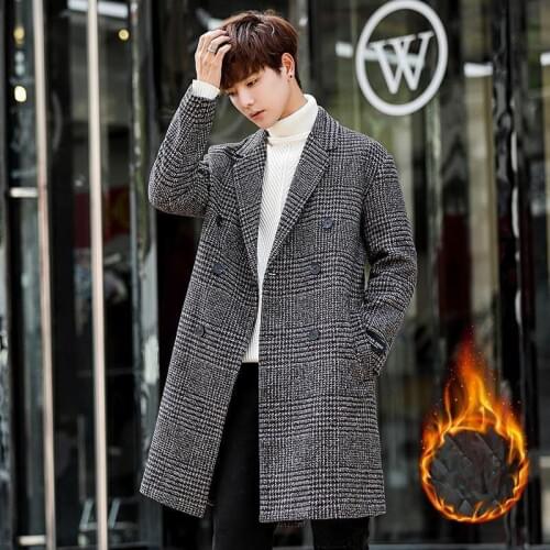 Autumn And Winter Mens Windbreaker Fashion Coat Plaid Coats lapel Coat long Windbreaker British Fashion Coat