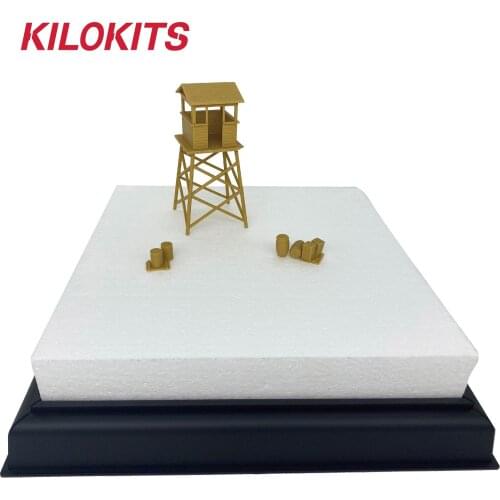 1/72 Scale Landscape Base 25x25cm with WWII Watch Tower and Barrels Wargaming Hobby Military Model Kits