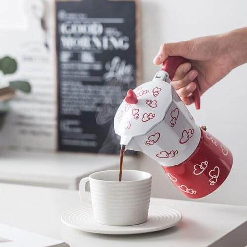 Red Heart Print Coffee Maker Aluminum Alloy Moka Pot Espresso Mocha Latte Filter H58C