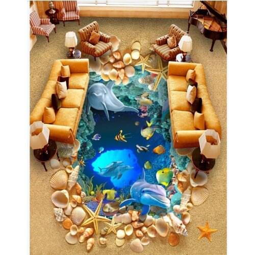 Custom photo 3d pvc floor self-adhesive wallpaper Dolphin fish on the beach vinyl Wall stickers wallpaper in the bedroom