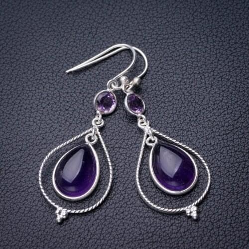 StarGems Natural Amethyst Handmade 925 Sterling Silver Earrings 2" D7142
