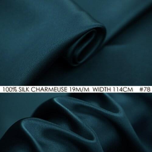 CISULI SILK CHARMEUSE SATIN 19momme 114cm width 100% Natural Silk Fabric for ribbon Free Shipping-No.78 Teal Blue