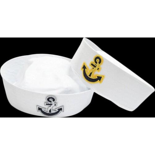 Sailors Captain White Hat Navy Marine Cap Military Hat With Anchor Sea Boating Nautical Fancy Dress Nurse Hat Cosplay Costume BH