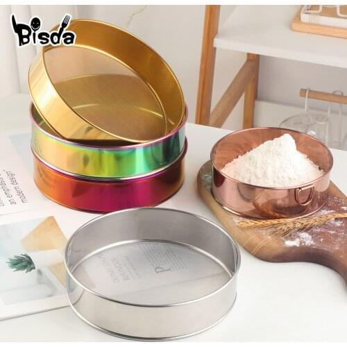 1Pc 80Mesh Flour Sieve Gold Mesh Flour Sifter Baking Tool Round Stainless Steel Powder Sieve Cakes Pastry Tools Filter oil Soy