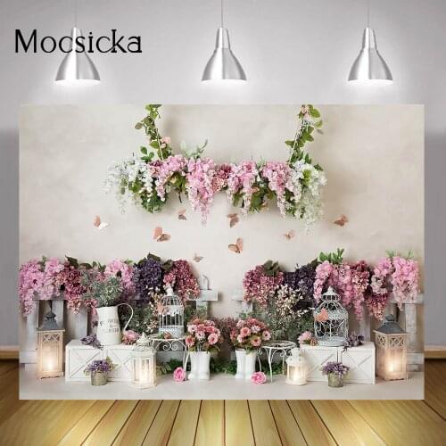 Spring Flowers Garden Portrait Photography Backdrop Butterfly Floral Rose Children Birthday Cake Smash Background Photo Studio