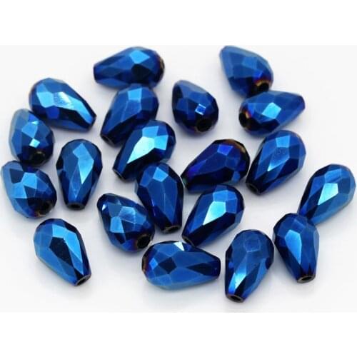 TOP quality 60pcs Wholesale Faceted Teardrop glass crystal Charm Loose Spacer beads 8x12mm Blu-ray