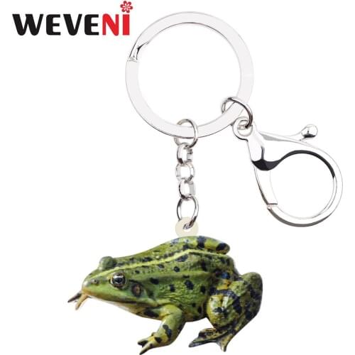 WEVENI Acrylic Green Frog Key Chain Keychain Holder Ring Cartoon Animal Jewelry For Women Girls Child Bag Wallet Charms Pendant