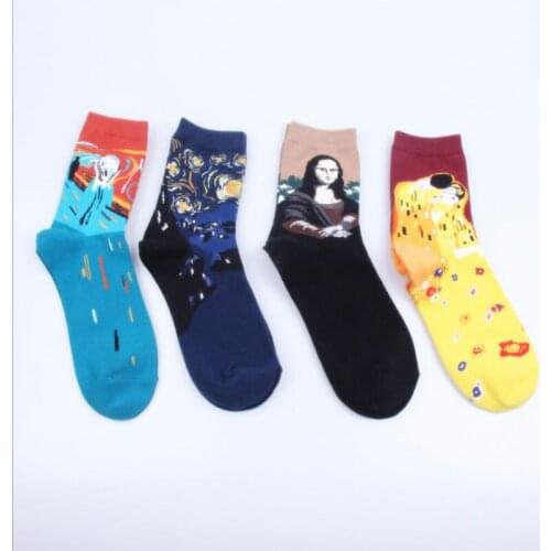 Womens art socks novelty famous harajuku printing oil painting crew all match sock girls couple wedding gift sox meias